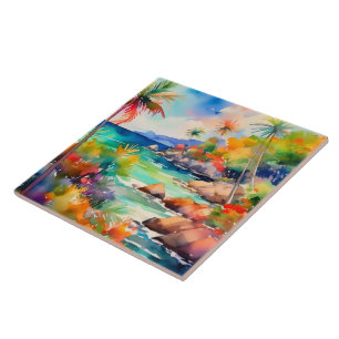 Azulejo De Cerâmica Arte tropical aquarela