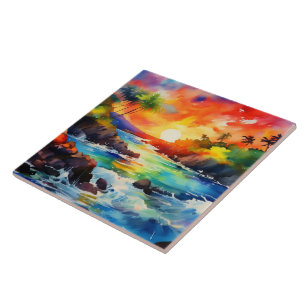 Azulejo De Cerâmica Arte tropical aquarela