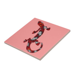 Azulejo De Cerâmica Arte vermelha do réptil do lagarto do geco do