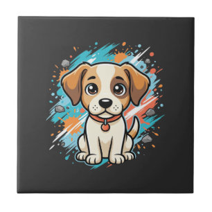 Azulejo De Cerâmica Arte Vetorial de Cachorro Fofo com Salpico de Tint