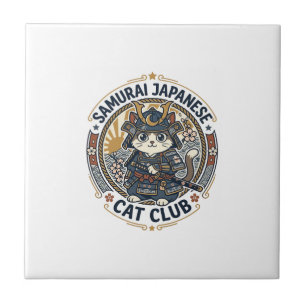 Azulejo De Cerâmica Arte vetorial de gato japonês samurai POD - Samura