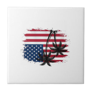 Azulejo De Cerâmica Arte vetorial de palmeira bandeira americana patri