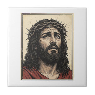 Azulejo De Cerâmica Arte Vetorial de Retrato Religioso da Coroa de Esp