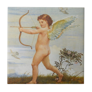 Azulejo De Cerâmica Arte Vintage Cupido com Arco de Walter Crane