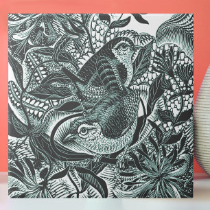Azulejo De Cerâmica Arte Vintage de Pássaros Fofos na Floresta