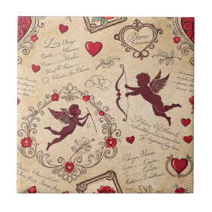 Azulejo De Cerâmica Arte Vintage do Cupido do Dia dos Namorados Vitori