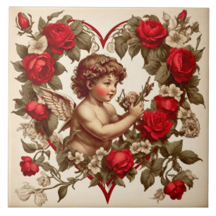 Azulejo De Cerâmica Arte vintage do Dia dos Namorados amor cupido
