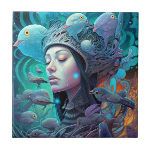 Azulejo De Cerâmica Arte Visionária De Aves Soberanas