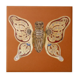 Azulejo De Cerâmica Arte Vitoriana Borboleta Dourada Tiffany Vintage