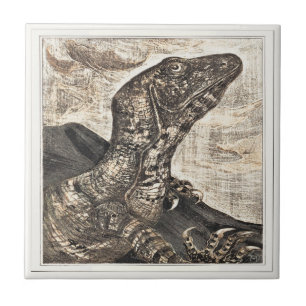 Azulejo De Cerâmica Arte Vitoriana Holandesa Réptil Iguana