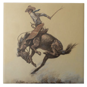 Azulejo De Cerâmica Arte Western “Cavalo Empinando” por Will James