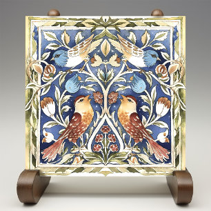 Azulejo De Cerâmica Artes e Ofícios de Aves e Flores Coloridas