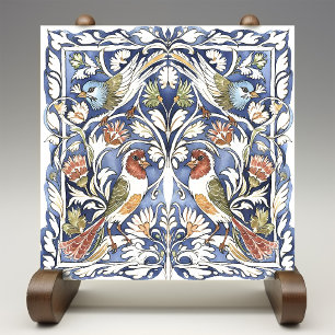 Azulejo De Cerâmica Artes e Ofícios de Aves e Flores Coloridas