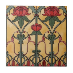 Azulejo De Cerâmica Artes e Ofícios Estilo Craftsman e Mission floral