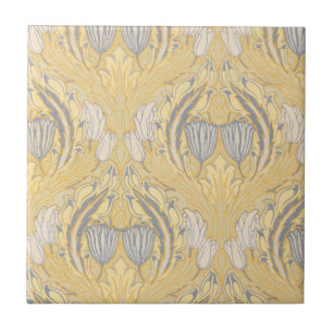 Azulejo De Cerâmica Artes e Ofícios Walter Crane Tulipas Azuis e Branc