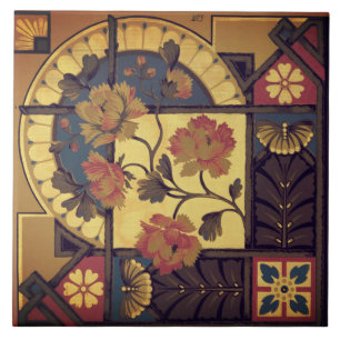 Azulejo De Cerâmica Artes florais vitorianas e vermelho-marrom-artesan