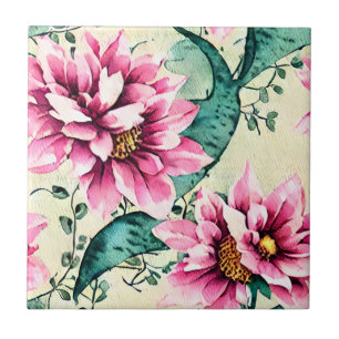 Azulejo De Cerâmica Artes modernas vintage pintadas à mão Floral fofo