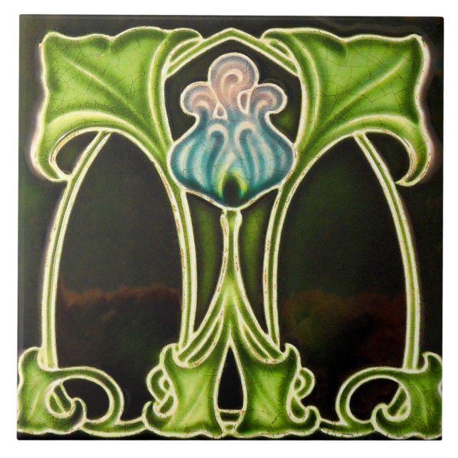 Azulejo De Cerâmica Artesão floral do Majolica de Nouveau Deco da arte (Frente)