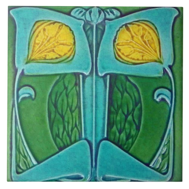 Azulejo De Cerâmica Artesão floral do Majolica de Nouveau Deco da arte (Frente)