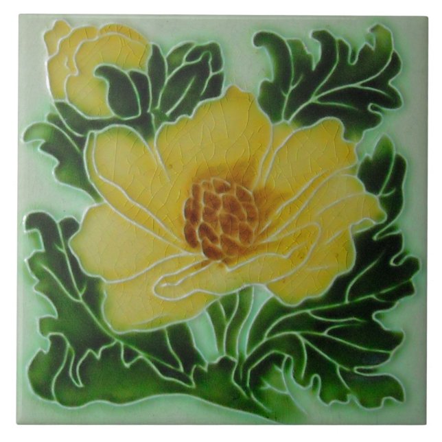 Azulejo De Cerâmica Artesão floral do Majolica de Nouveau Deco da arte (Frente)