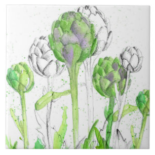 Azulejo De Cerâmica Artichokes Vegetal Garden Watercolor