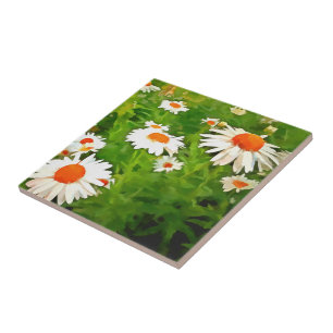Azulejo De Cerâmica Artista Brilhante Colorido White Garden Daisies v4