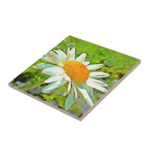 Azulejo De Cerâmica Artista Brilhante Colorido White Garden Daisies v6