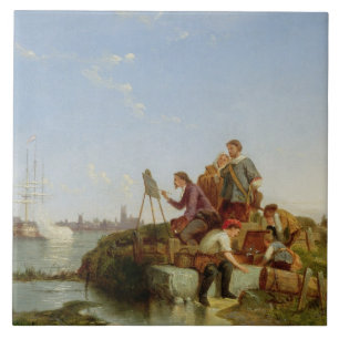 Azulejo De Cerâmica Artista em seus armação e transporte além, 1894