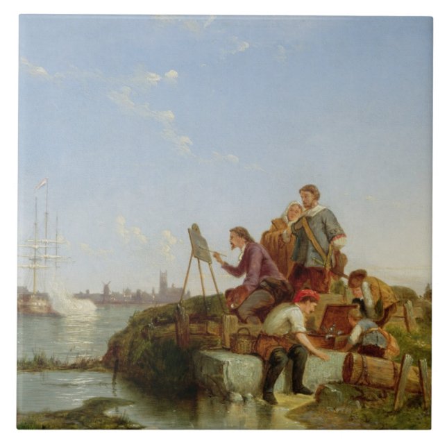 Azulejo De Cerâmica Artista em seus armação e transporte além, 1894 (Frente)