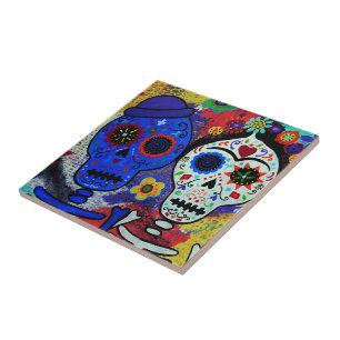 AZULEJO DE CERÂMICA ARTISTA MEXICANO AMANTE DIÂMETRO DE LOS MUERTOS