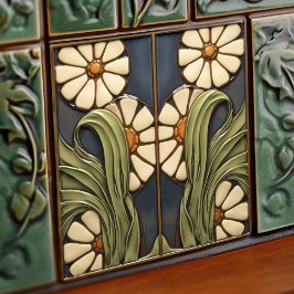 Azulejo De Cerâmica Artística Simétrica Marguerite Daisies