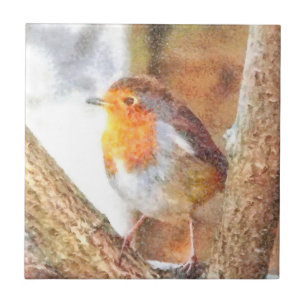 Azulejo De Cerâmica Artístico Robin Redbreast Perch
