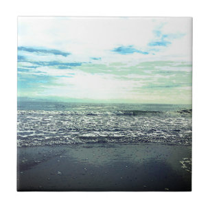 Azulejo De Cerâmica Artístico Verde Abstrato de Cinzas Azuis do Mar d