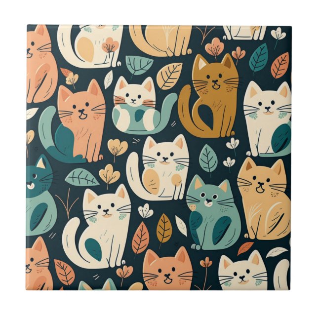 Azulejo De Cerâmica Artsy Cat Pattern Cute (Frente)