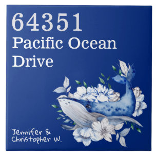 Azulejo De Cerâmica Artsy Coastal Custom House nr baleia floral azul