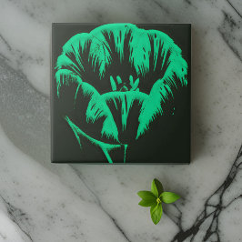 Azulejo De Cerâmica Artsy Green - Tulip de Arte Pop verde sobre preto