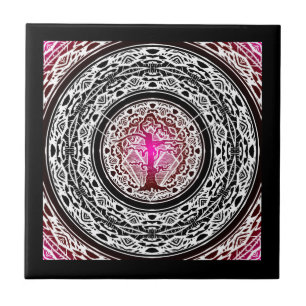 Azulejo De Cerâmica Árvore antiga de Abstrato de ruptura rosa-rosa