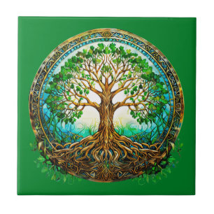 Azulejo De Cerâmica Árvore Celta da Vida em Emerald Green