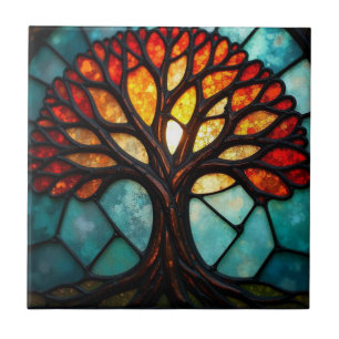 Azulejo De Cerâmica Árvore da Vida em Vidro Pintado