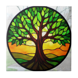 Azulejo De Cerâmica Árvore da Vida em Vidro Pintado