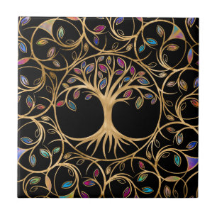 Azulejo De Cerâmica Árvore da vida - Yggdrasil - folhas coloridas
