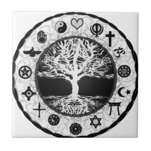 Azulejo De Cerâmica Árvore das religiões do mundo de vida