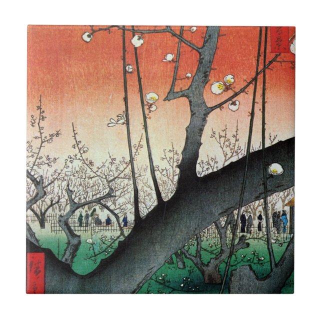 Azulejo De Cerâmica Árvore de ameixa de flores, Hiroshige (Frente)