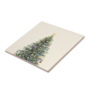 Azulejo De Cerâmica Árvore de Natal com Aquarela Rústica Natal Feriado
