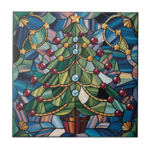 Azulejo De Cerâmica Árvore de Natal em Vidro Colorido Estilo Tiffany