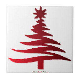 Azulejo De Cerâmica Árvore de Natal Estêncil Vermelho