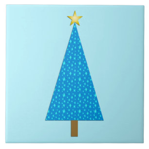 Azulejo De Cerâmica Árvore de Natal moderna das estrelas azuis