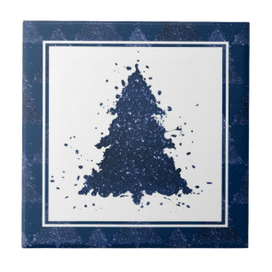 Azulejo De Cerâmica Árvore de Natal Moody   Azul Marinho escuro clássi