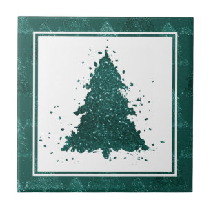 Azulejo De Cerâmica Árvore de Natal Moody   Verde-Teal-Meia-Noite Escu