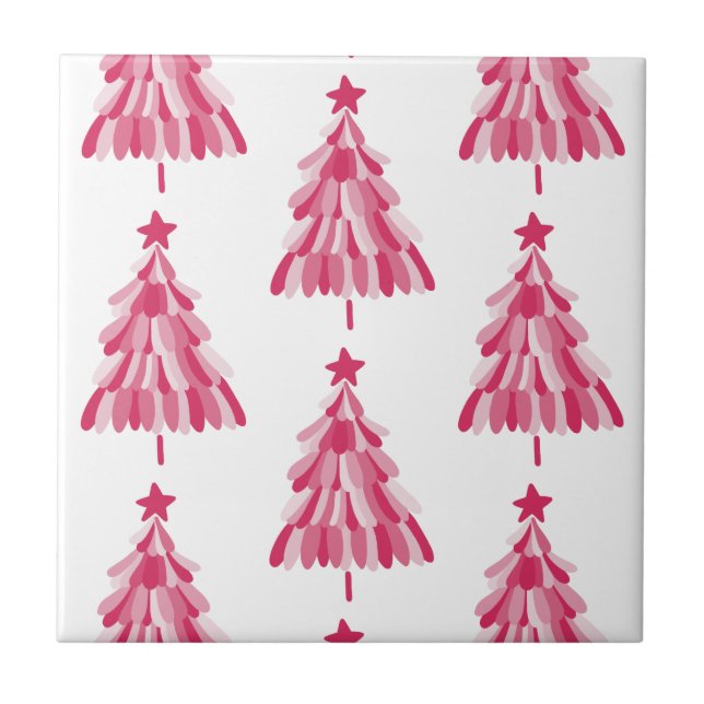 Azulejo De Cerâmica Árvore de Natal rosa (Frente)
